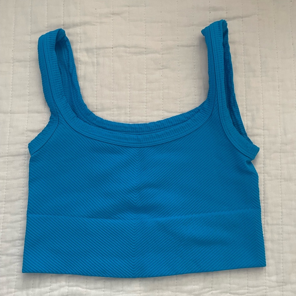 Blue Square-Neck Crop Tank Top - Women